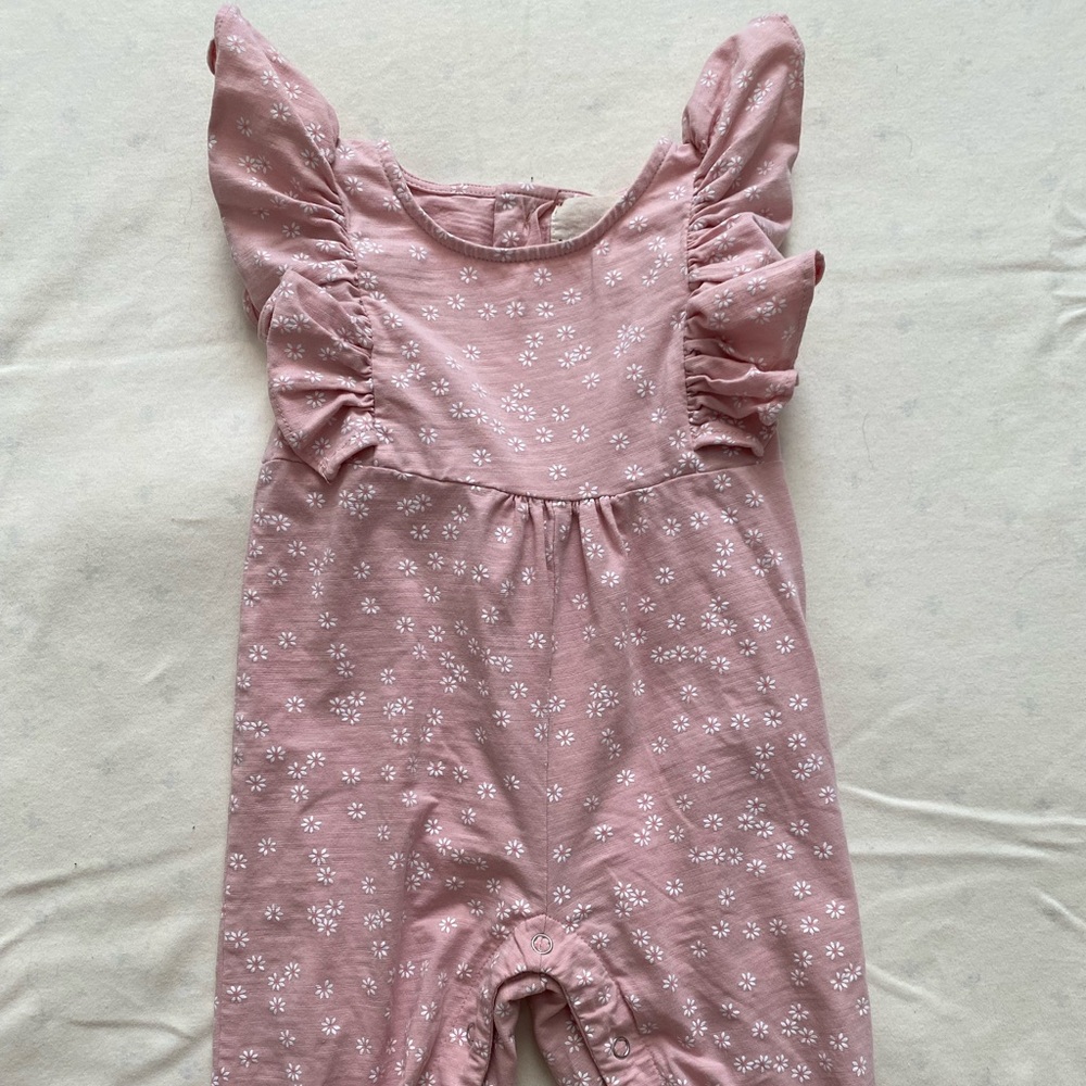 Vignette baby girls pink floral ruffle tank jumpsuit